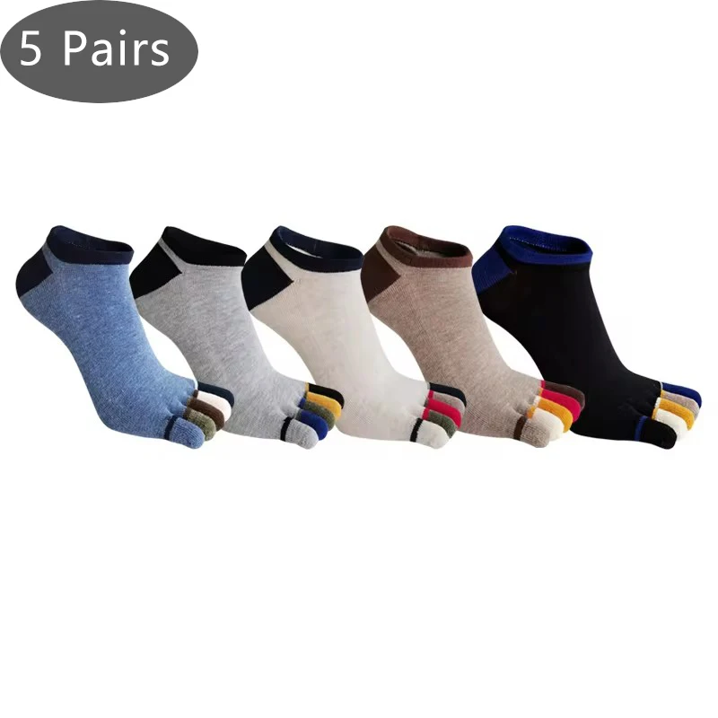 

5 Pairs Invisible Toe Socks Summer Cotton Thin Sweat-Absorbing Patchwork Casual Breathable Deodorant 5 Finger Socks No Show