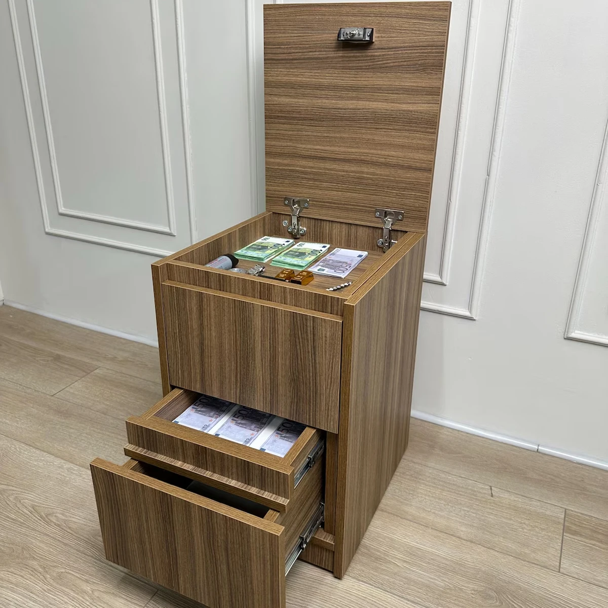 Modern Dark Walnut Nightstand With Lift Top And 3 Drawer Hidden Storage Factory Wholesale Bulk Order For Retailers