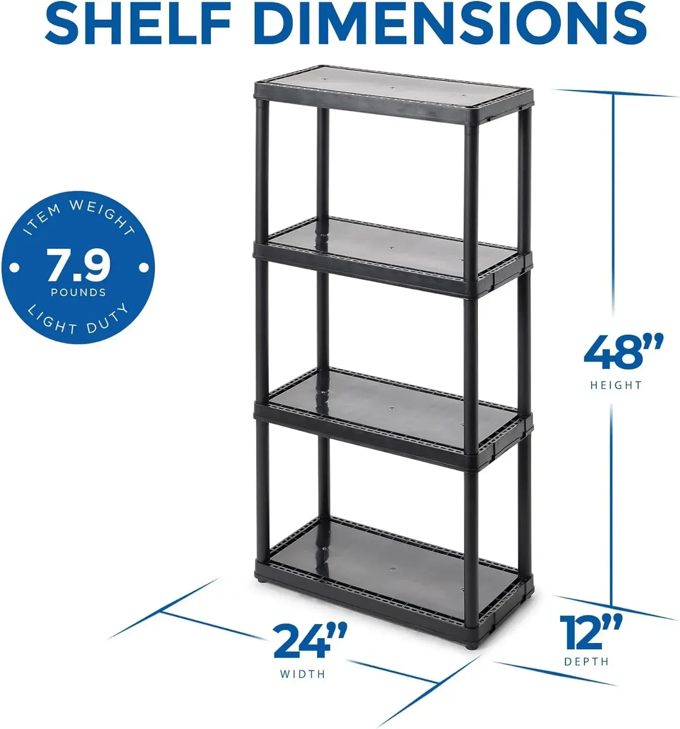 Solid Light Duty Storage Shelves 12 X 24 X 48 Inch For Home Garage Basement Laundry Black Four Pack