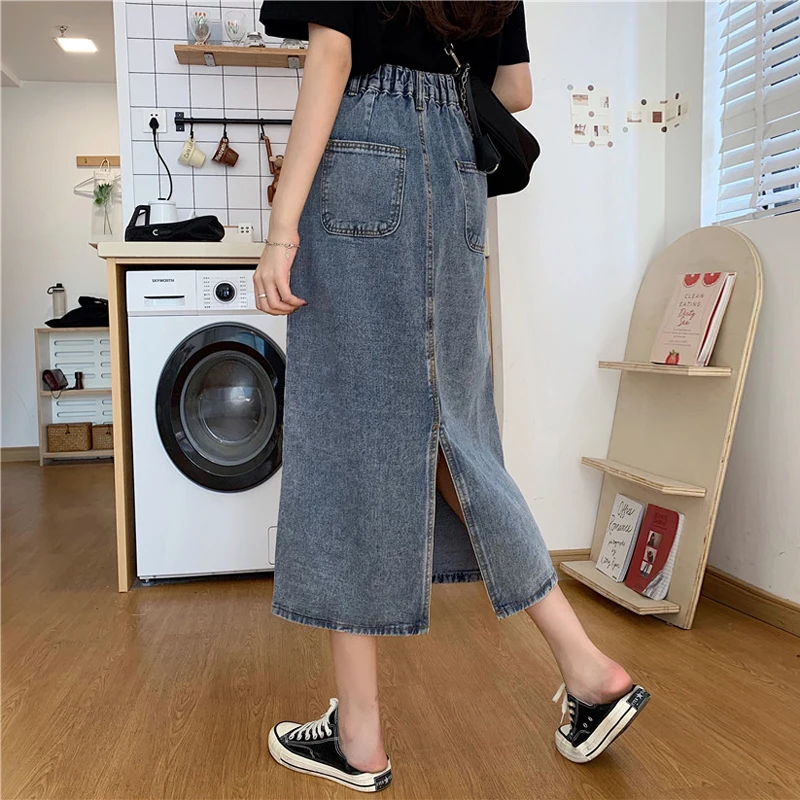 

Large Size Skirt for Women 2023 Spring and Summer New Split Denim Skirt for Plump Girls High Waist All-Match A- line Skirt Mid-L