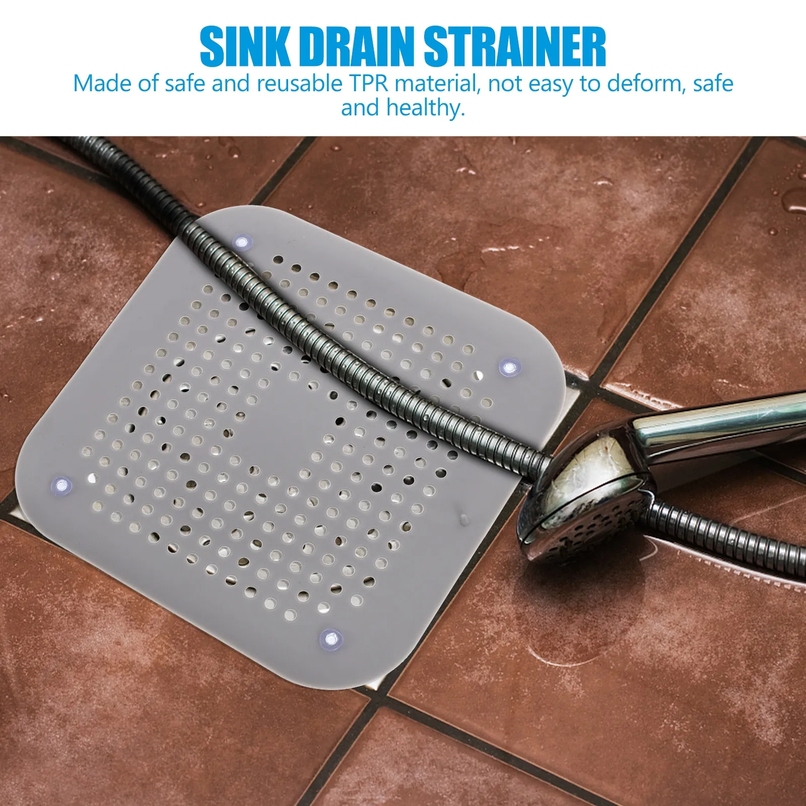 3Pcs Drain Hair Catcher Filter Square Shape Kitchen Sink Floor Drain Cover Stopper Suction Cups Sewer Strainer Prevent Clogs