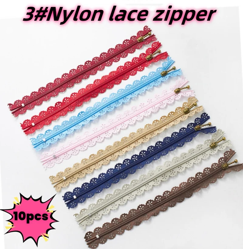 (10pcs) 3# Nylon closed tail lace hollowed-out lace zipper pocket bag closed mouth color short zipper 20cm