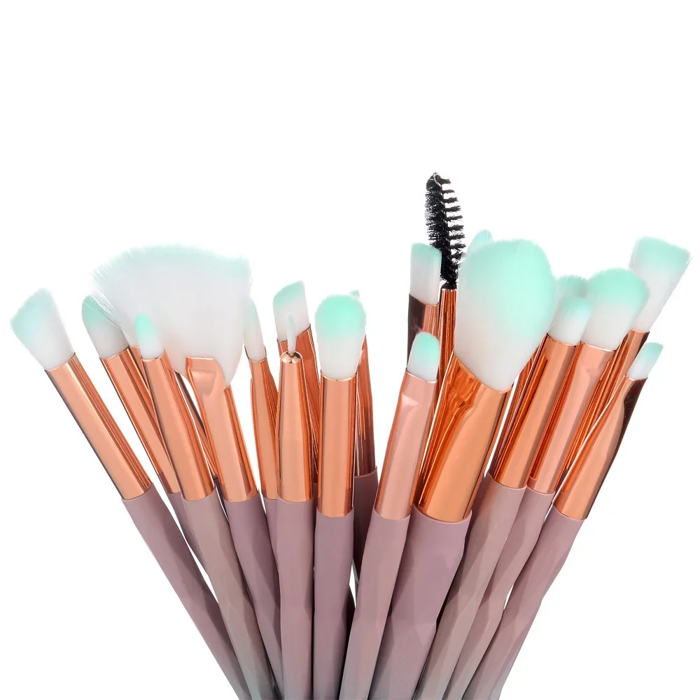 مجموعة فرش مكياج شفافة ماسية مكونة من 20 قطعة، بودرة الأساس وأحمر الخدود ومزج ظلال العيون والشفاه ومستحضرات التجميل Pincel Maquiagem