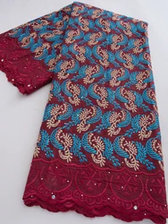 Cotton African Nigerian Lace Fabric For Women Swiss Voile Lace Embroidered Fabric with Stones Evening Party Dresses,5yards 4795