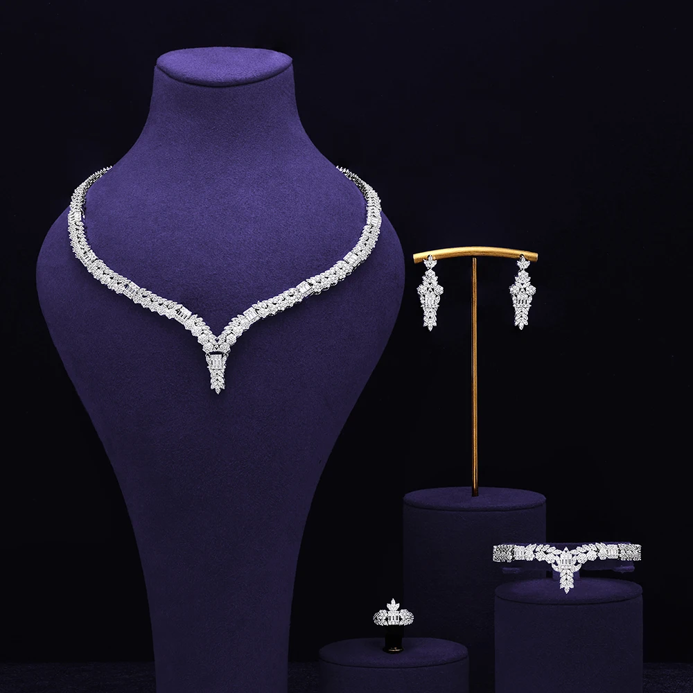 

Белый циркон Дубайский комплект ювелирных изделий для женщин, подарок для свадебной вечеринки, просто ОАЭ, свадебный комплект ювелирных изделий из 4 предметов