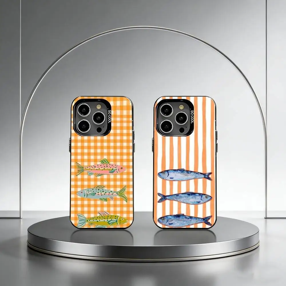 

Three Color Striped Fish Phone Case For iPhone 17,16,15,14,13,12,11 Plus,Pro Max,XS,Colorful Silver Phone case Funda Cover