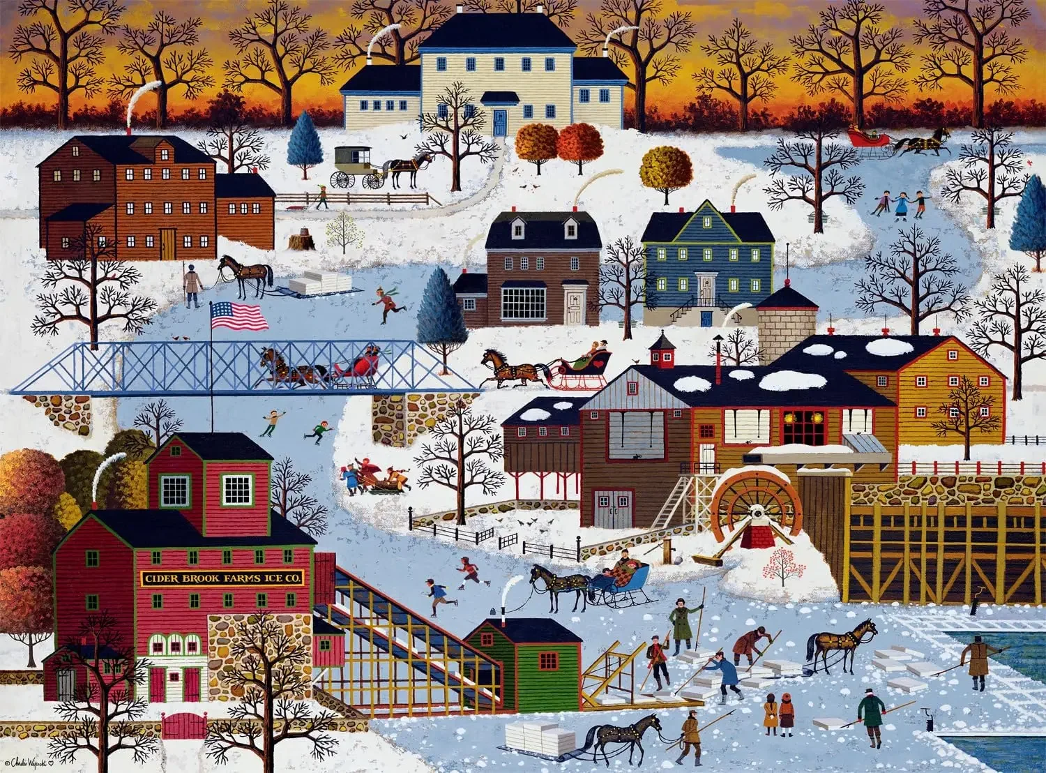 Snowy Mill Water Wheel Winter Scene Jigsaw Puzzle 1500 1000 Pieces Cider Brook Farm Ice Co for Adults Relaxing Challenge Gift