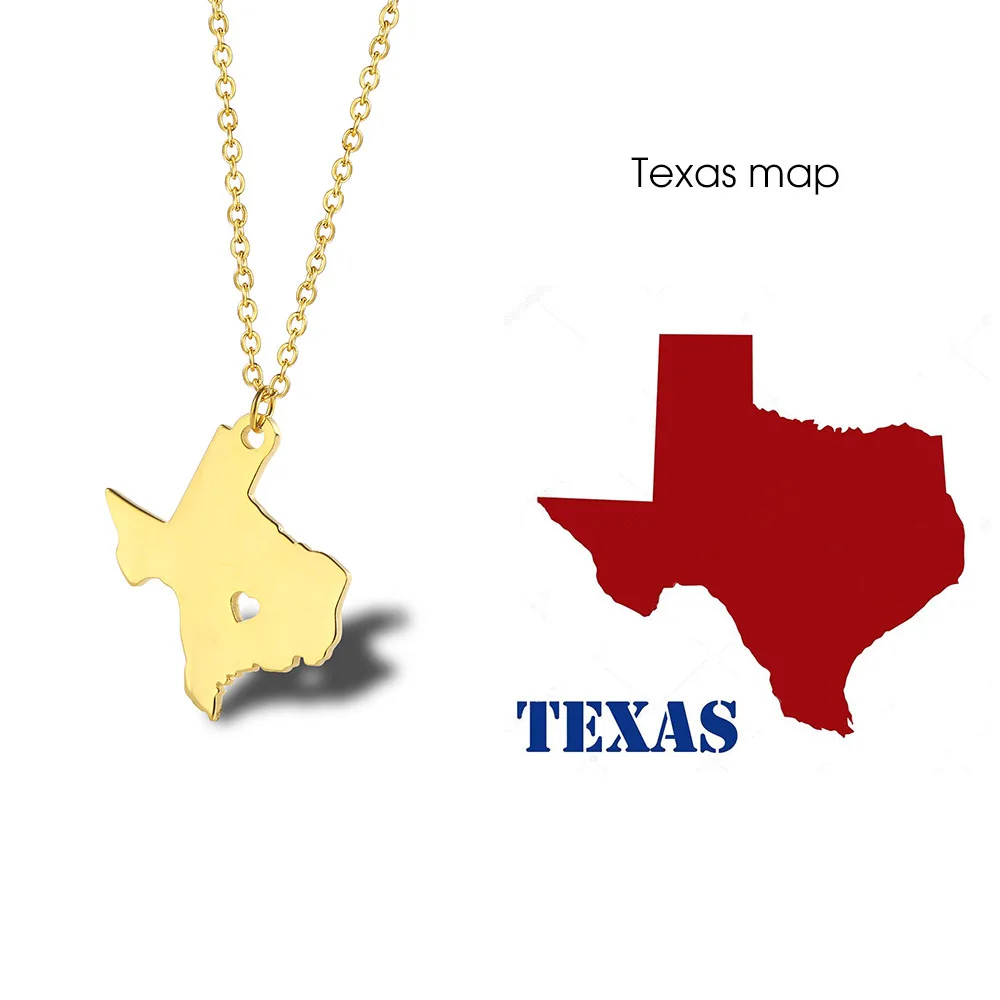 Unique Design U.S.A Texas Map Necklace Women's Gold Color Stainless Steel Necklace Clavicle Pendant Hip Hop Punk Jewelry