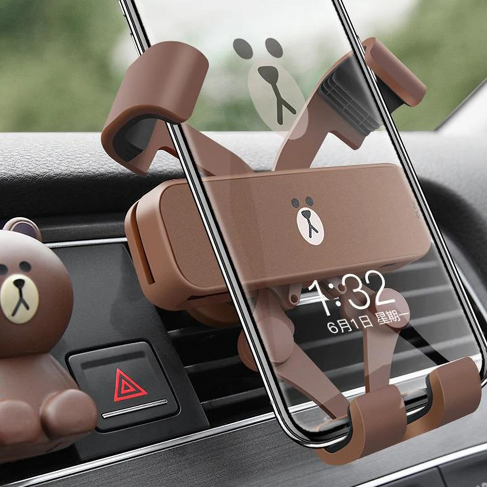 1 Pcs Creative cartoon multifunctional gravity car phone holder wholesale aluminum alloy air outlet navigation car phone holder