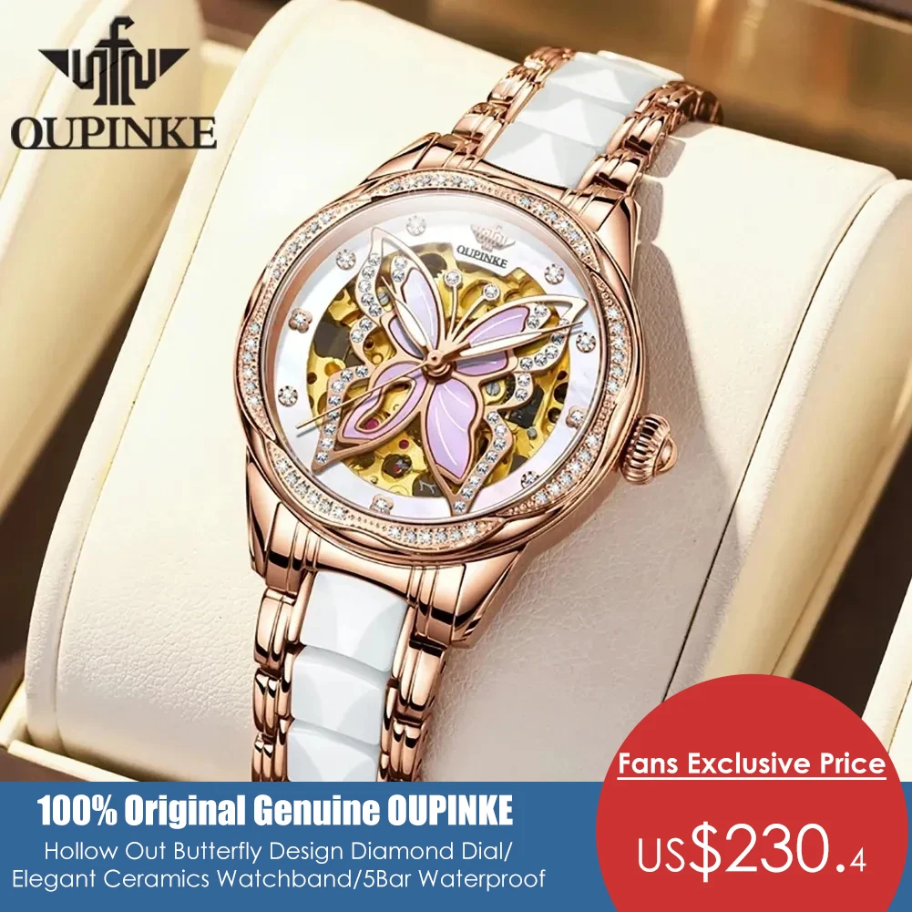 

OUPINKE Automatic Mechanical Watches for Women Luxury Sapphire Crystal Mirror Elegant Ceramics Watchband Ladies Wristwatch 3239