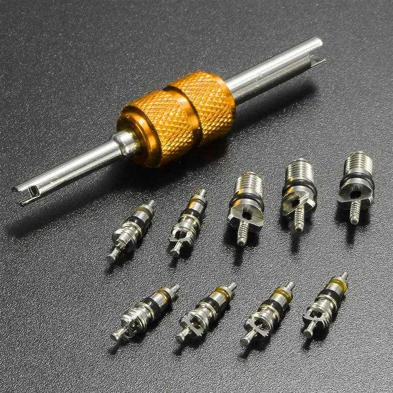 Carhome 9Pcs R134a Car Air Conditioning Valve Core A/C System Service Remover Kit Small/Big Automotive Air Conditioning Valve Co