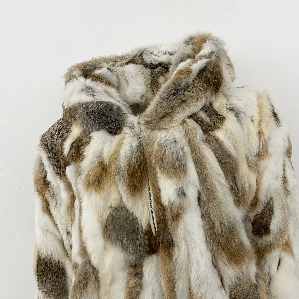 메니나 후드 지퍼 천연 토끼털 재킷 여성 신상 가을 겨울옷 여성용 두꺼운 따뜻한 리얼 퍼 코트