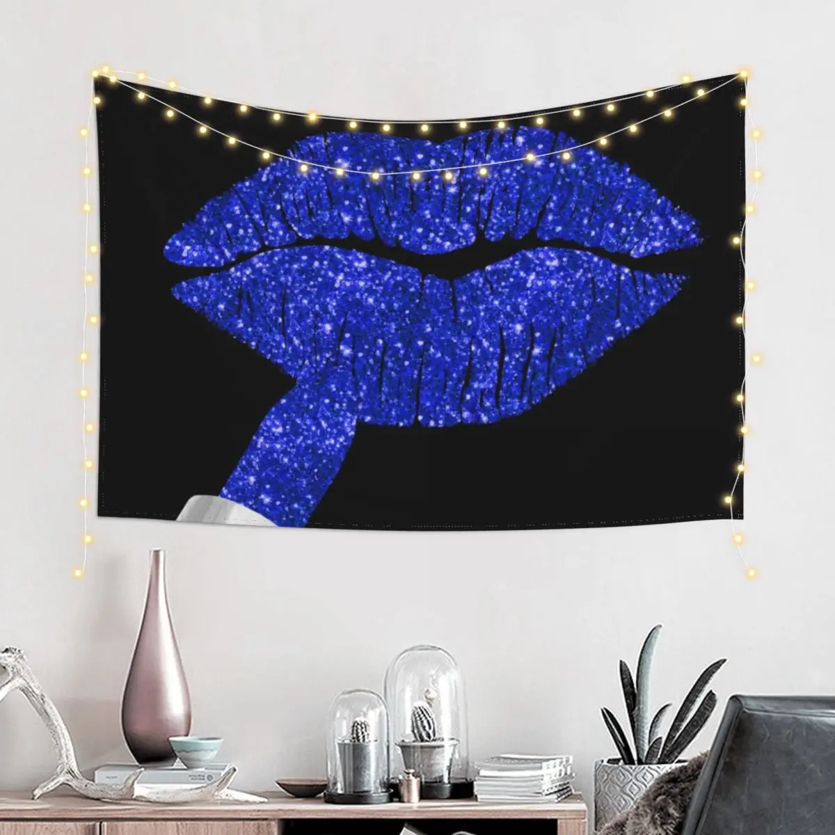 Cobalt Kiss, lipstick on pouty lips, fashion art Tapestry Bedroom Decor Decor For Room Tapestry