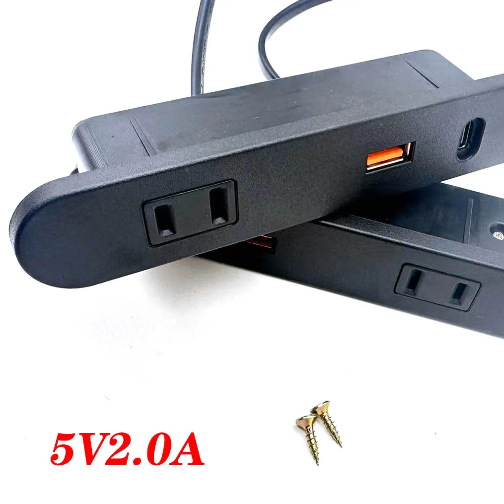 Table Hidden Power Sockets USB 1 Outlet 1 USB 1Type-C Embedded Power Bedside Table Row Office Desktop 5A 110V 220V Black Socket