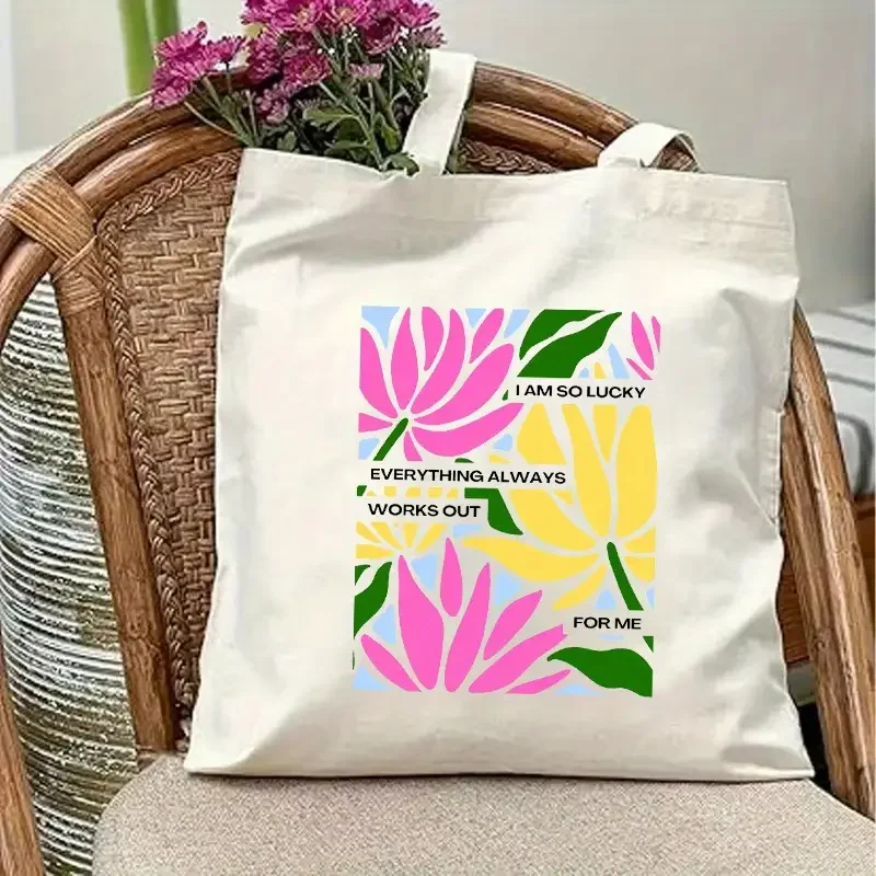 

Холщовая большая сумка в стиле бохо с цветочным принтом, женская эстетичная пляжная сумка с полевыми цветами, студенческая повседневная дорожная сумка с цветочным принтом, трендовая сумка