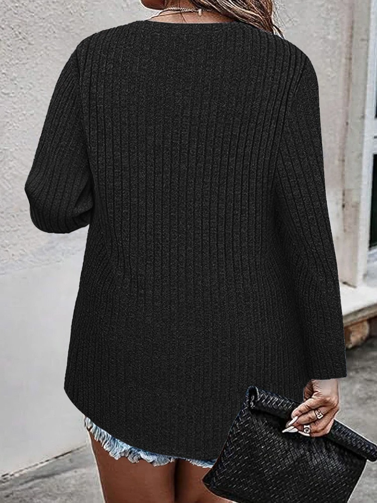 2026 Autumn Winter Plus Size Zipper Long Sleeve Crew Neck Casual Women T Shirt Women Loose Fit Solid Color Top Daily Tees Blouse