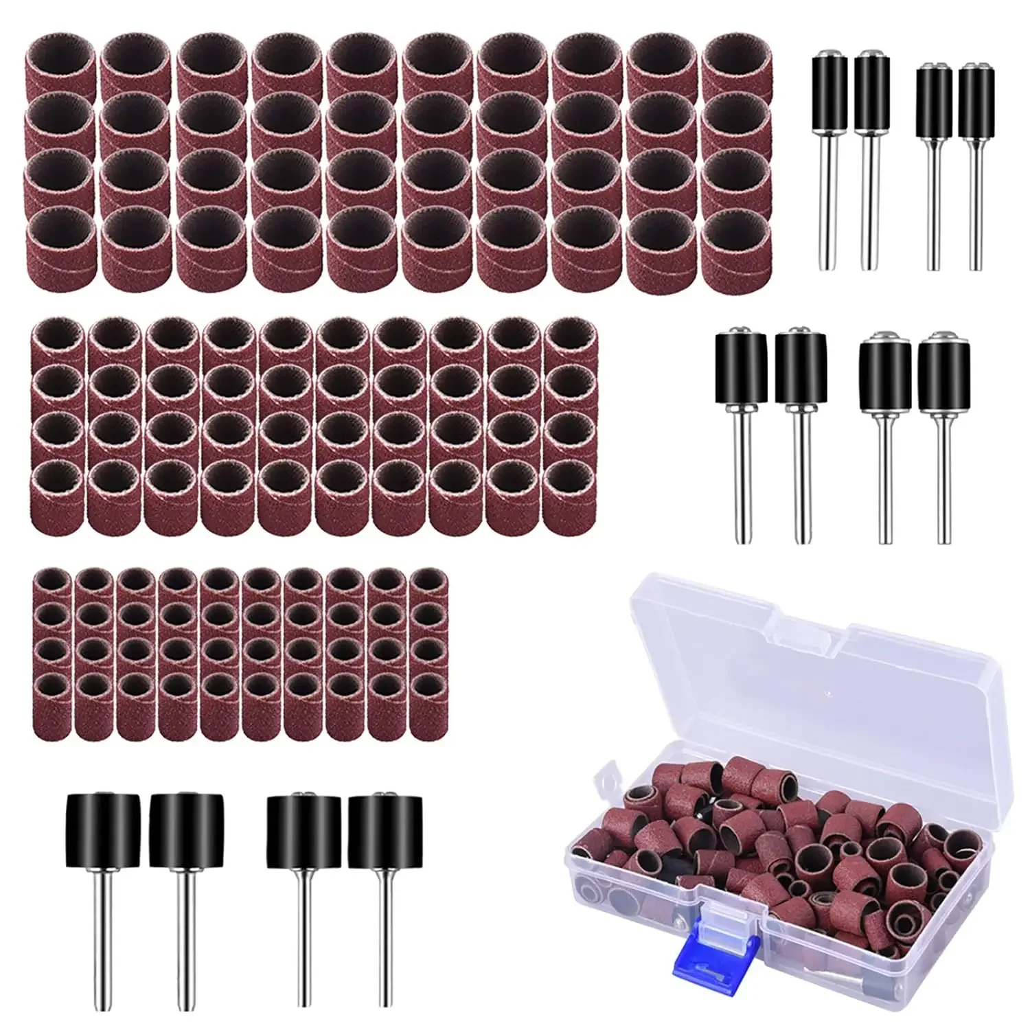 

132Pcs Sanding Drums Kit Sanding Band 1/2 1/4 Inch Sand Mandrels 80/120/180Grit Fit for Dremel Drill Rotary Abrasive Tools