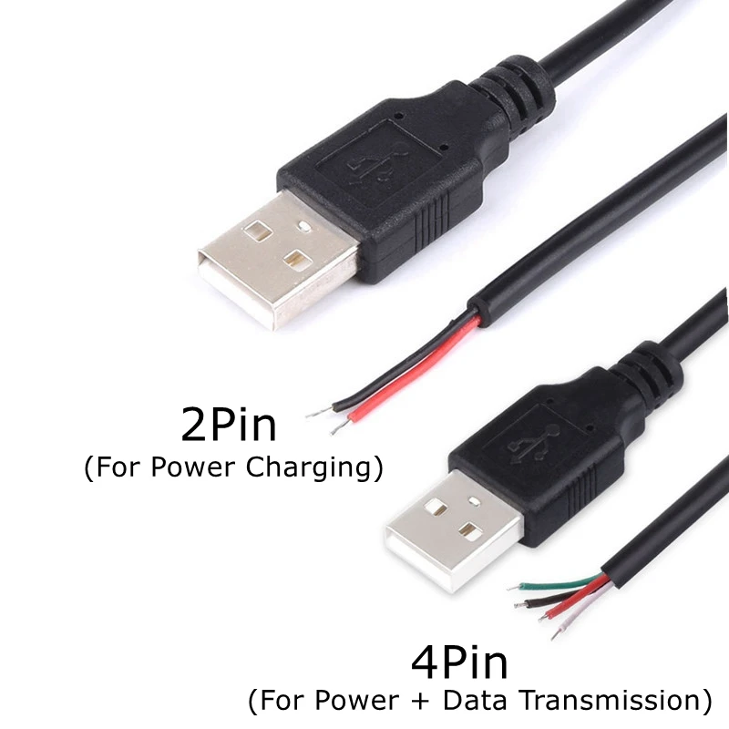 1M 5V DIY USB Power Supply Cable USB 2.0 A Male To 4Pin 2Pin wire Jack Charger charging Cord Extension Connector White Black