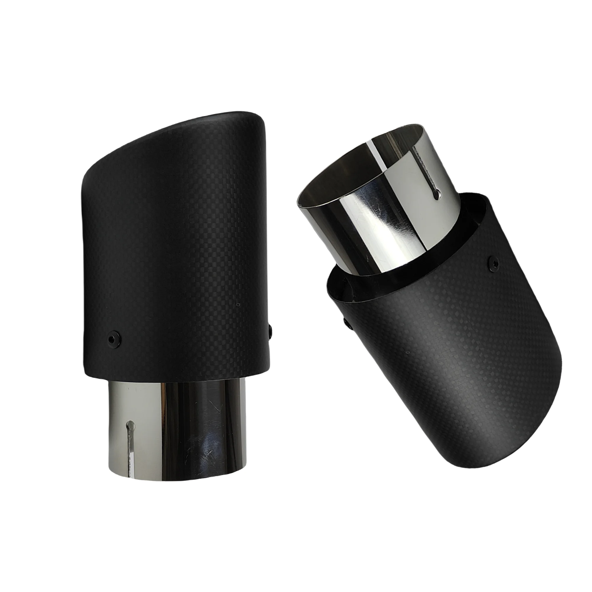 Car Matte Carbon Fiber Muffler Tip Exhaust System Pipe Mufflers Nozzle Universal Crimping Stainless steel Silver