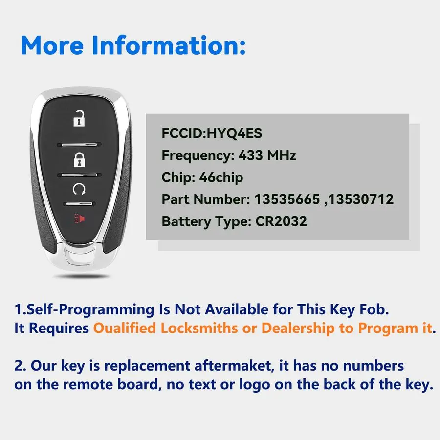 HYQ4ES Reemplazo de mando a distancia para Chevy Blazer Traverse Bolt EUV EV 2021 2022 2023 Chevrolet Trailblazer Control remoto de entrada sin llave 13535