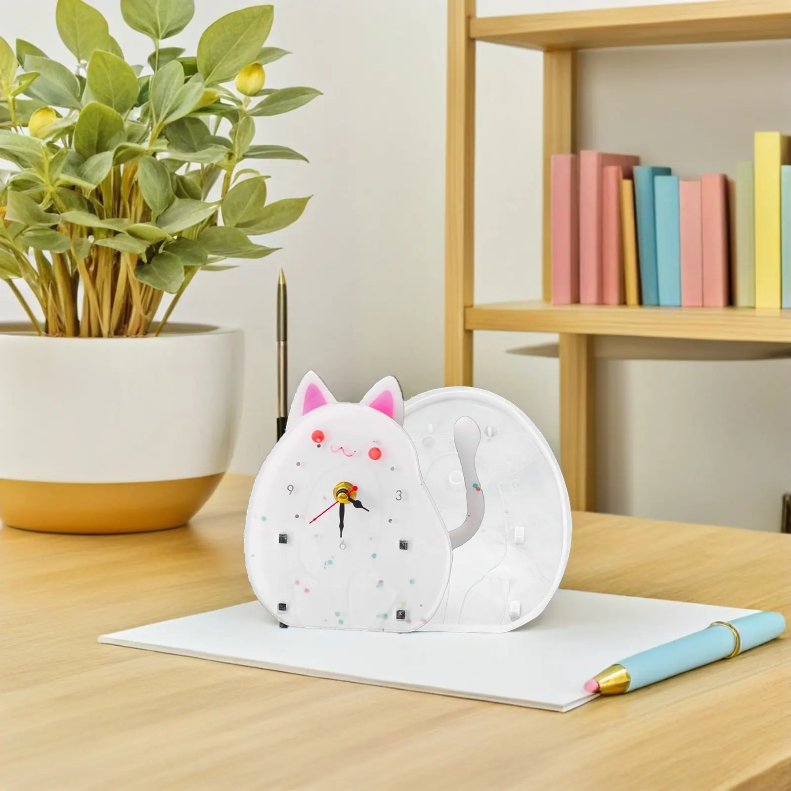 1Set Silicone Cat Shape Clock Mould Arabic Numerals Dial Movement Mechanism for Epoxy Resin DIY Table Clock Casting