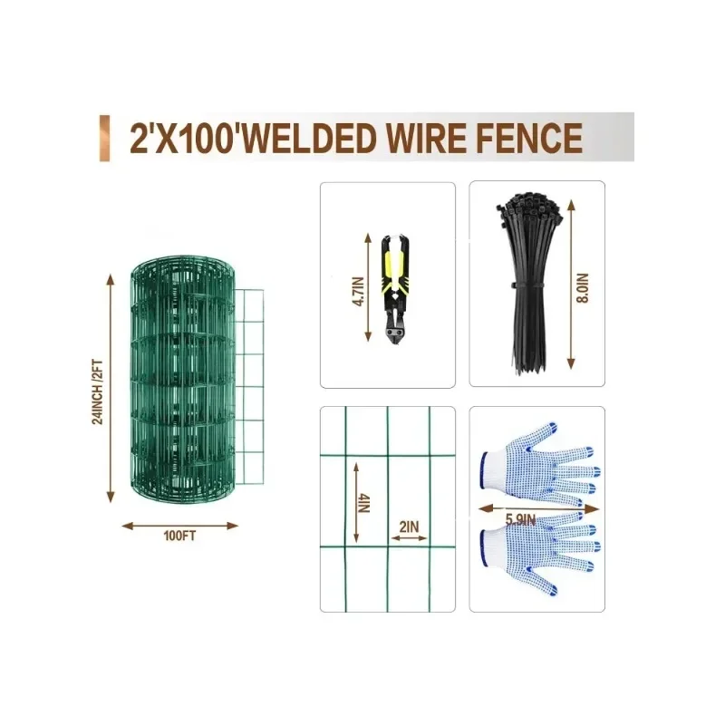 

Hot Sale.Mesh Size 2" x 4" Hardware Cloth 2 ft x 100 ft Green PVC Coated Welded Wire Fence, 16GA Garden Chicken Wi