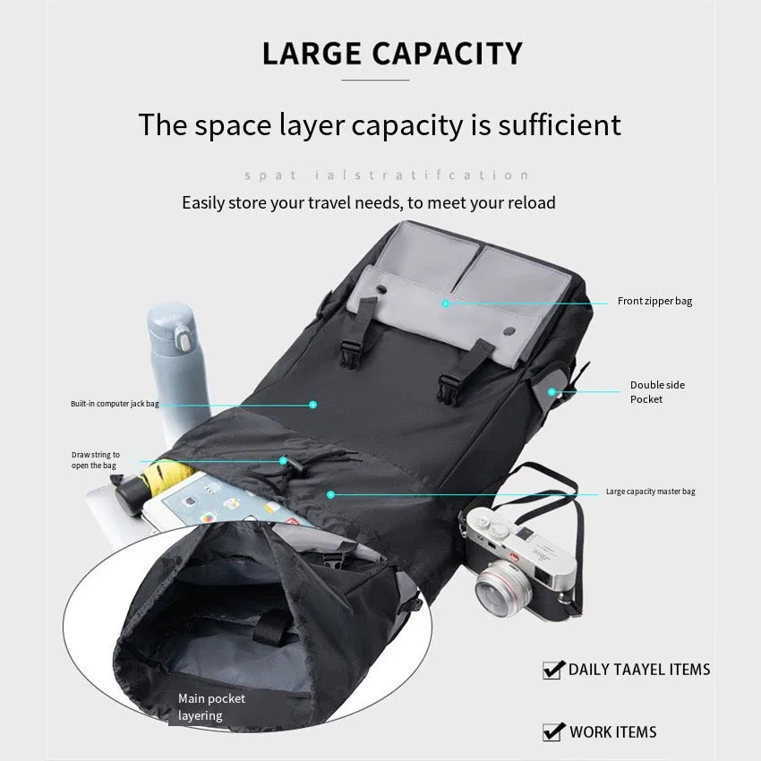 حقائب ظهر قابلة للطي ذات علامة تجارية عصرية، حقائب كاجوال خارجية ذات سعة كبيرة، حقائب سفر قصيرة، حقائب مدرسية للطلاب من الجنسين، حقائب كمبيوتر محمول
