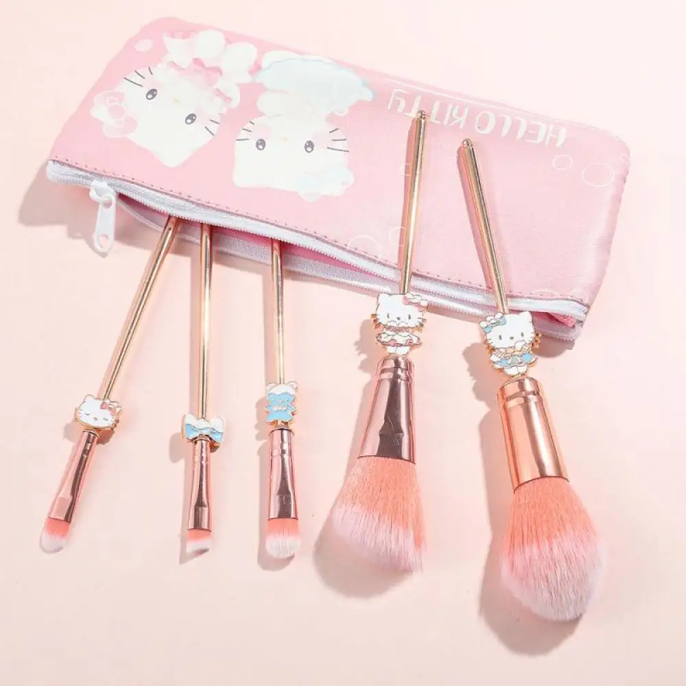 Anime Sanrioed Hello Kitty Beauty Brush Cartoon Beginner Makeup Brush Set Cute Loose Powder Trimming Eye Shadow Brush Girl Gift