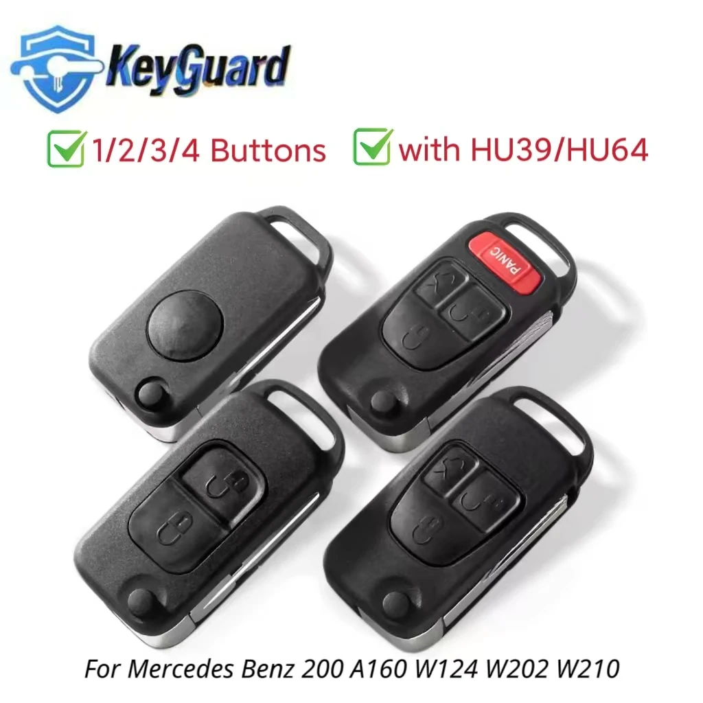 メルセデス・ベンツ SLK E113 A C E S W168 W124 W202 W203用キーガード1/2/3/4ボタンフリップ折りたたみ式カーリモートキーシェル、オートキーケース