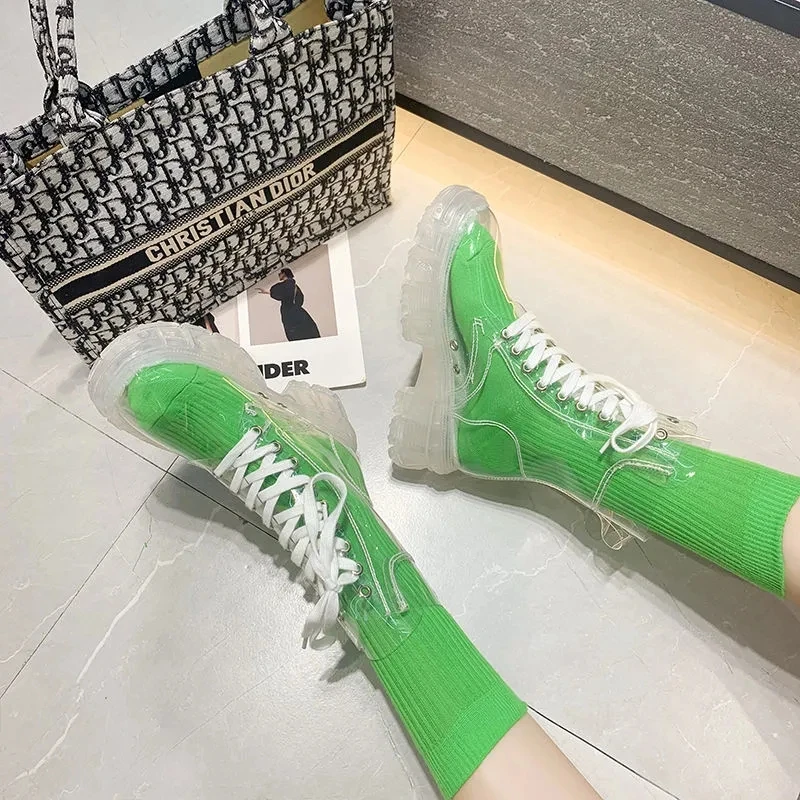 Transparent Platform Boots 2026 New Fashion Women Waterproof Ankle Boots Feminine Clear Heel Short Boots Sexy Female Rain Shoes view 3