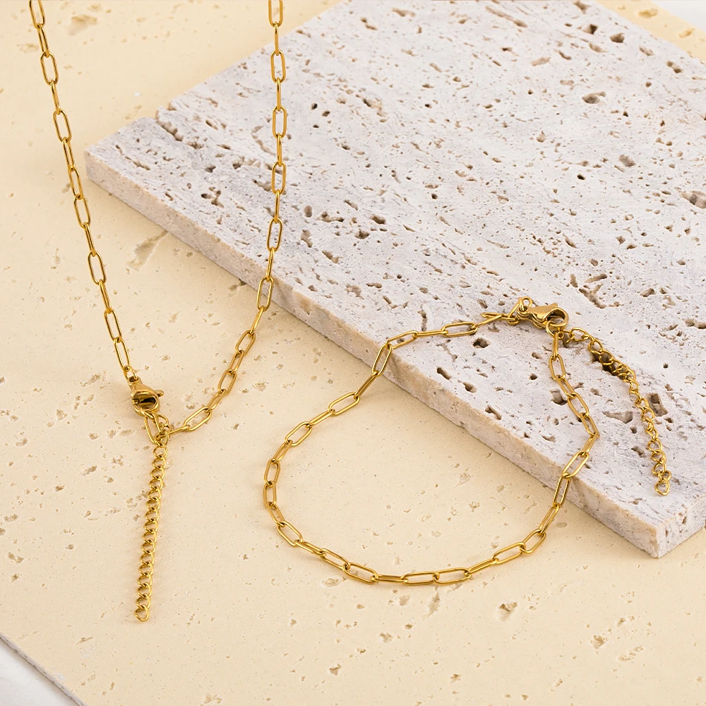 

1Pc 5Pcs Stainless Steel Long Frame Link Chain Lobster Clasp Necklace Bracelet Sets Women Jewelry Making Handmade Gifts Chokers