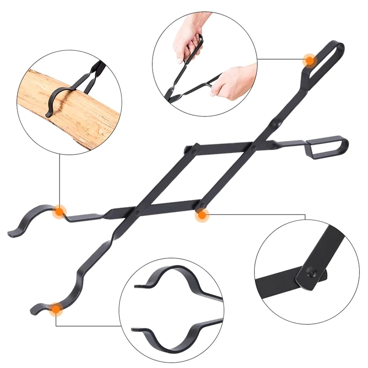 Firewood Tongs for Extra Strength 24.6In Log Wood for Up 12Inch Thick Logs Rust Finish Fireplace Tongs Black