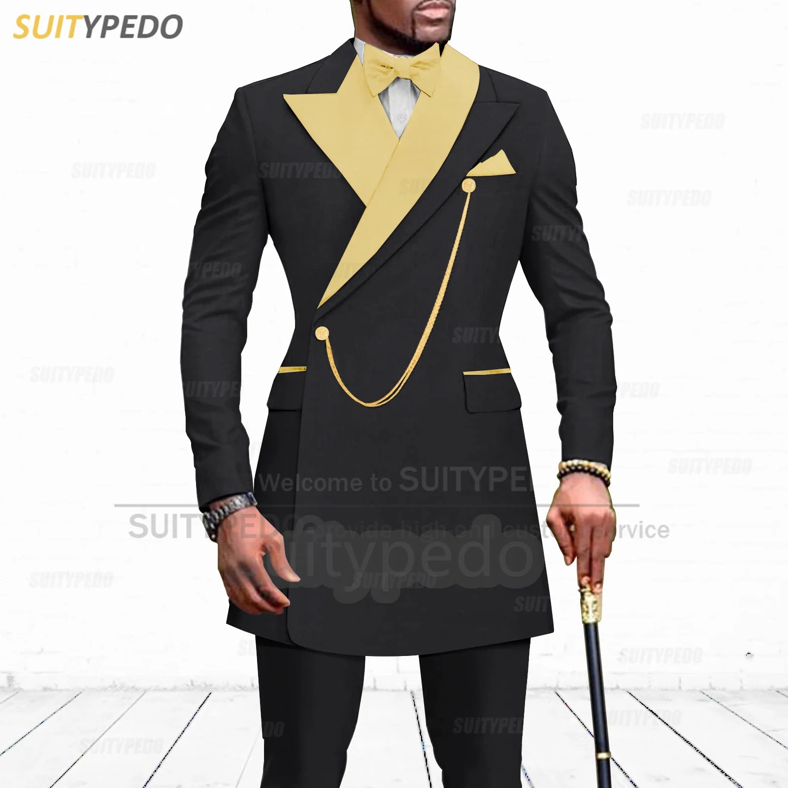 Tailor-made Men Suits Wedding Grooms Slim Fit Costumes Fashion Party Gold Satin Lapel Blazer Pants Homecoming Formal Outfits