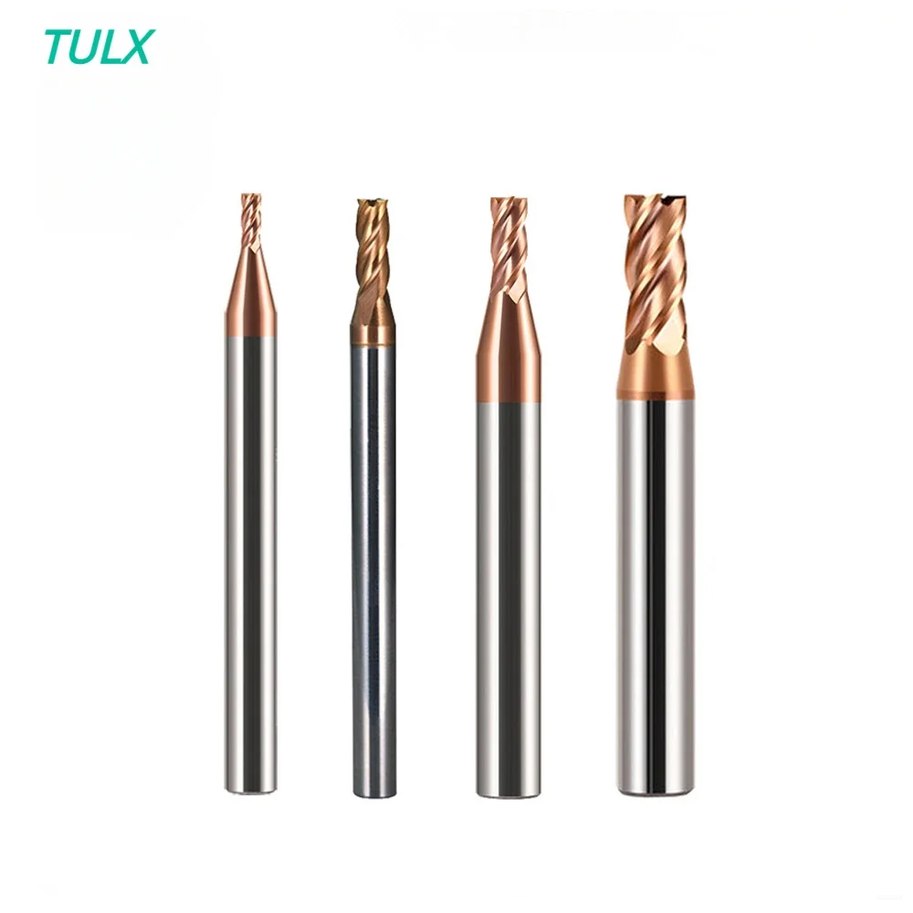 TULX HRC55 CNC Cutter Tools 4 Flute Decimal Point End Mill D1.1-D5.9mm Carbide Tungsten Steel Milling Cutter 4 6 Shank Milling