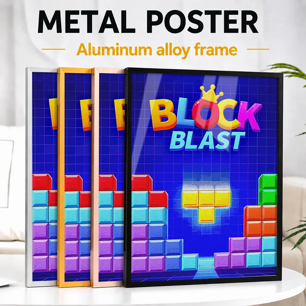 Block Blast Game Framed Metal Poster Customized Comic Style Wall Art For Home Office And Computer Room, Gaming Enthusiast Gift