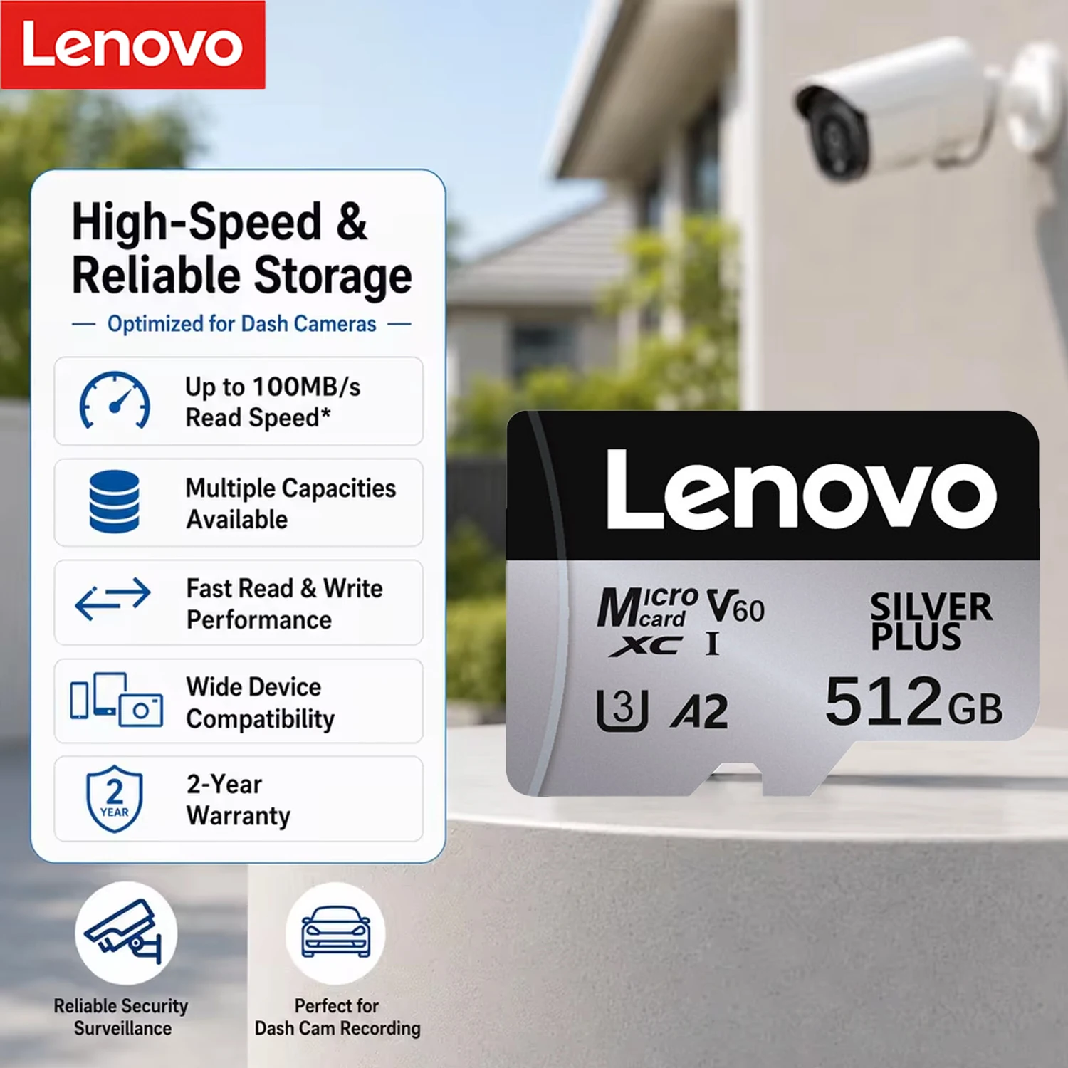 Carte mémoire Micro TF/SD haute vitesse Lenovo 512 Go V60 U3 haute endurance pour téléphone portable, caméra, caméra embarquée, Nintendo Switch
