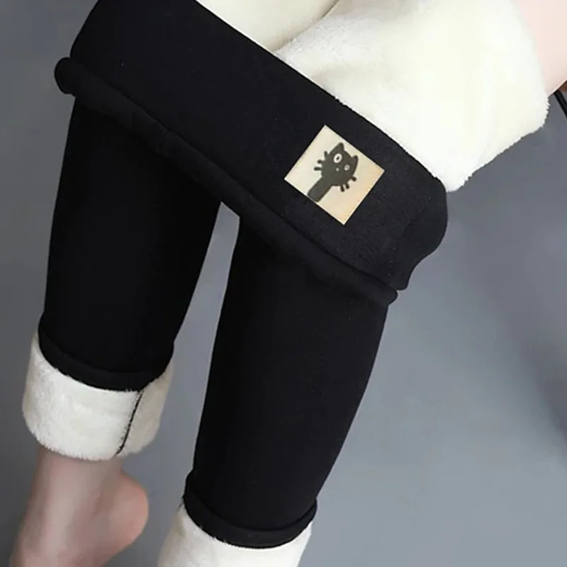 Winter Woman Pants Thickened Leggings Skinny High Waist Thickening Lamb Velvet Legging Female Warm Fleece Trousers Pants Black