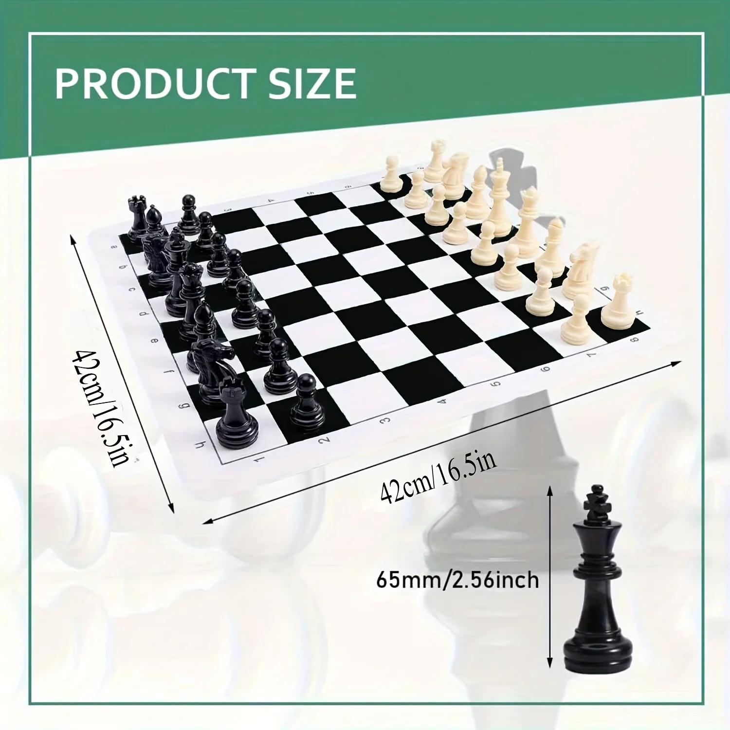 Premium PU Faux Chess Set 42CM/16.54IN Chessboard Mat with Roll-Up Mat, Pieces & Storage Bag - Ideal for Parties, Casual Games