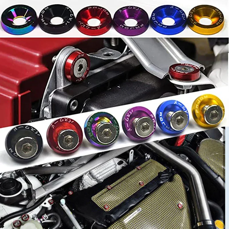 10Pc JDM Car Modified Hex Fasteners Fender Washer  License Plate Bolts Engine Bumper Decorative License Frame Screws Car styling