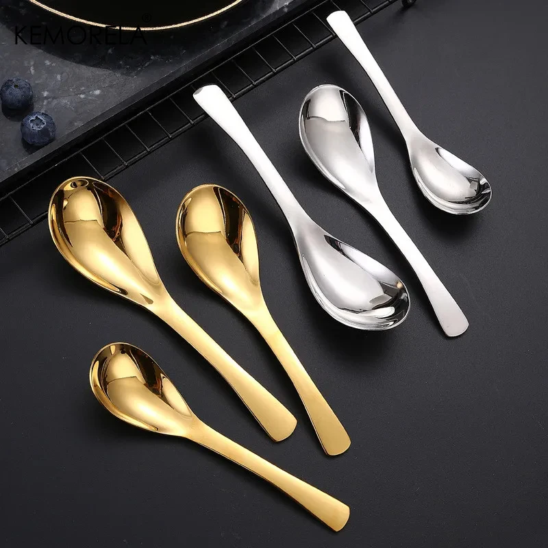 Stainless Steel Soup Spoon 1/2/4PCS Thickened Anti-Scalding Handle Children\'s Table Rice Spoon Kitchen Dessert FruitsSpoon Set