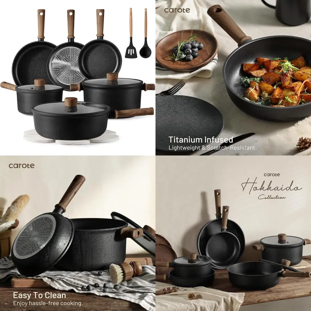 

16-Piece Black Nonstick Induction Cookware Set with PFOA/PFOS-Free Frying Pan