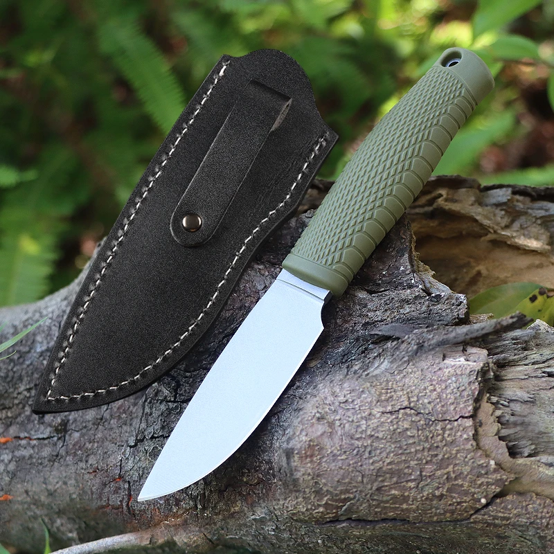 Outdoor tactical knife stone washing fixed blade rubber handle survival hunting hiking self-defense EDC tool