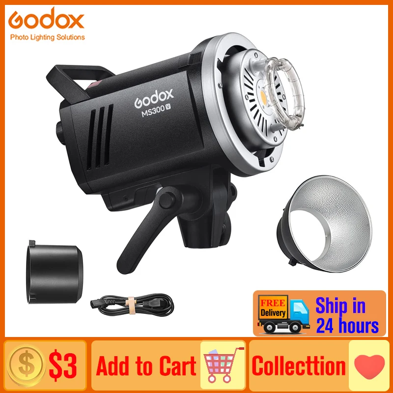 Godox Led Studio Flash Bowens Mount Modelagem Lâmpada Luzes de Vídeo para Estúdio Ms300v Ms300 v 300w 2.4g Gn58 5600 ± 200k Cct