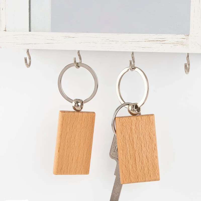 24Pcs Blank Wooden Keychain Wood Key Chains Beech Timber Wood Opener Keychain Key Chains