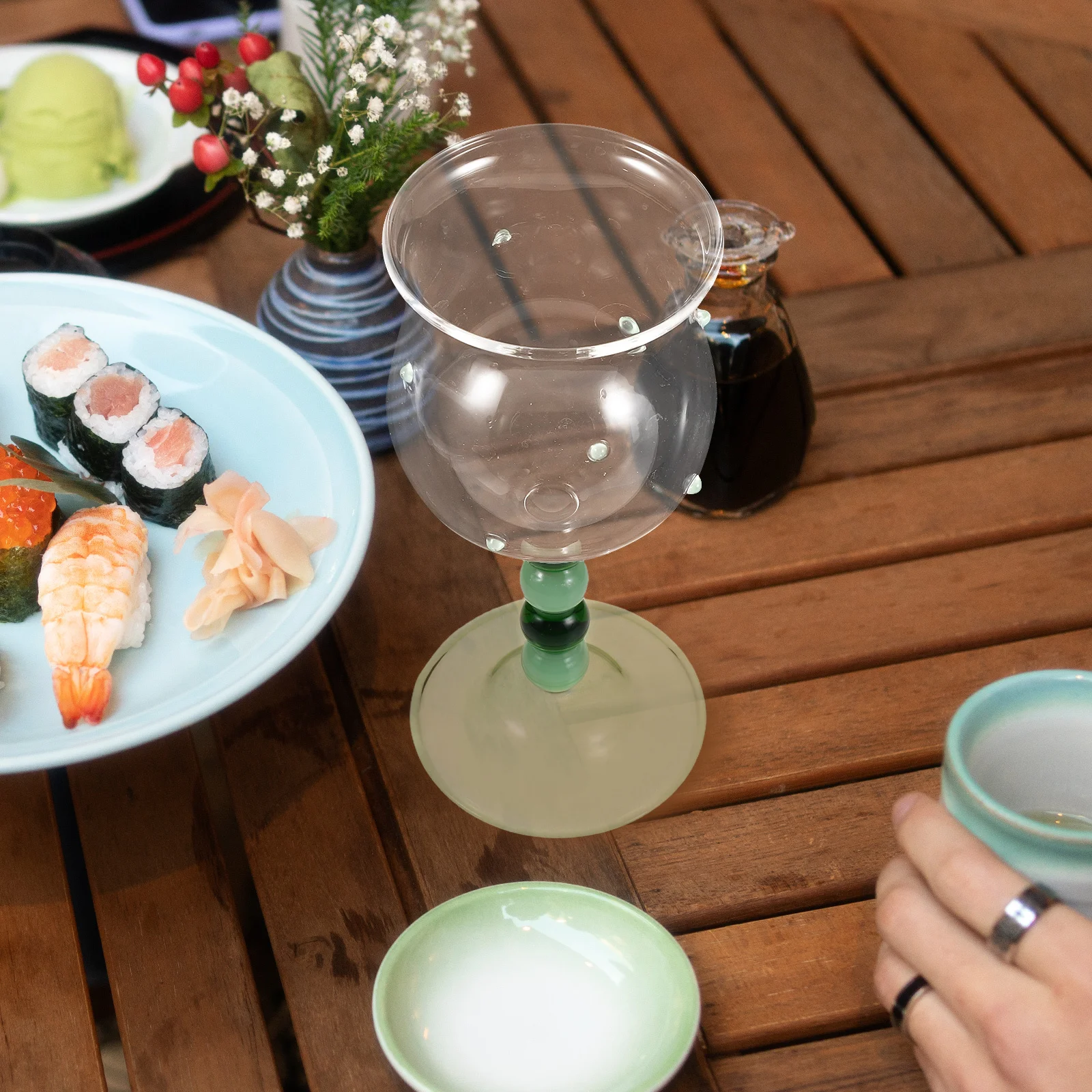 

Vintage Green Beaded Wine Goblet Glasses High Foot Stemmed Glassware for Festive Celebrations Green Glasses Drinking Goblets