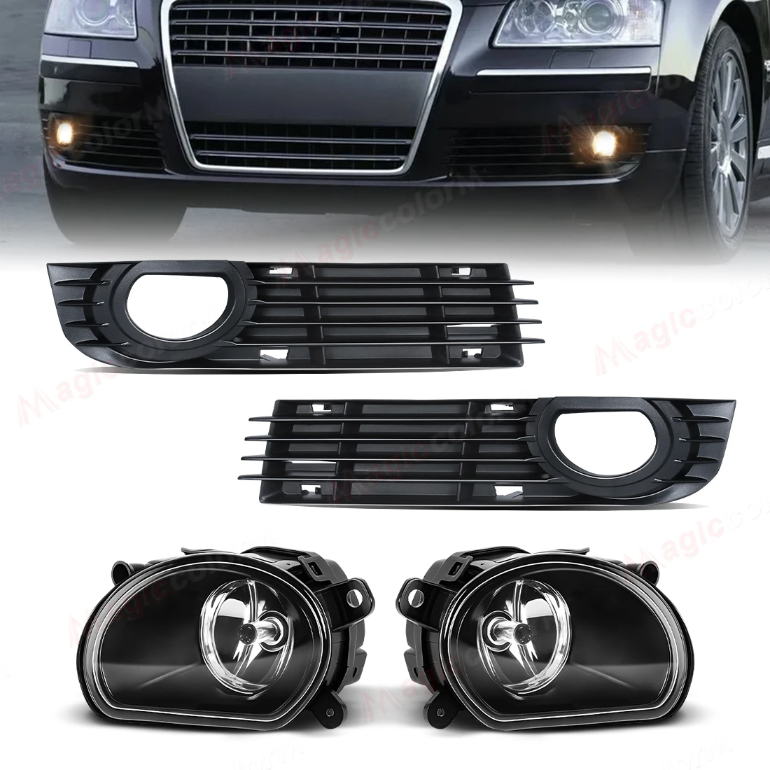 

2pcs Car Fog Lights Cover For Audi A8 D3 2005 2006 2007 Fog Lamp Front Bumper Grill Fog Light Grille Cover 4E0941699A 4E0941700A