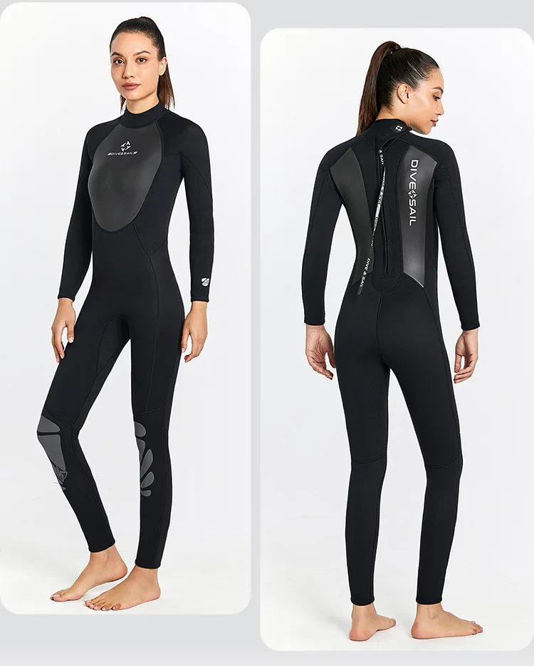 Women 3mm Neoprene Wetsuit One Piece Long Sleeve Full Body Diving Swimming Surf Scuba Wet Suits Warm Rash Guard Swimsuit