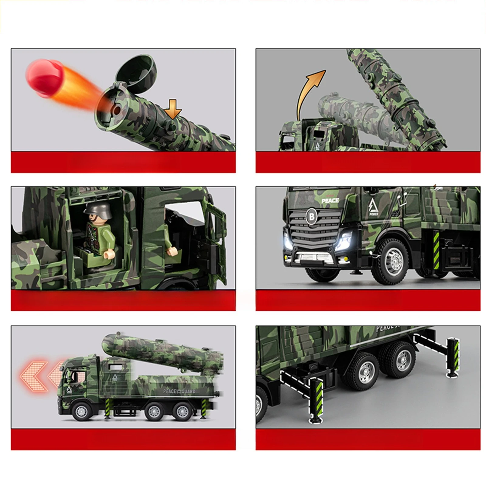 1:32 Intercontinental Raketenfahrzeuge, Spielzeugautos, Modelle mit zurückziehbarem Licht, Sound, Miniatur-Panzerwagen, Lernspielzeug für Jungen