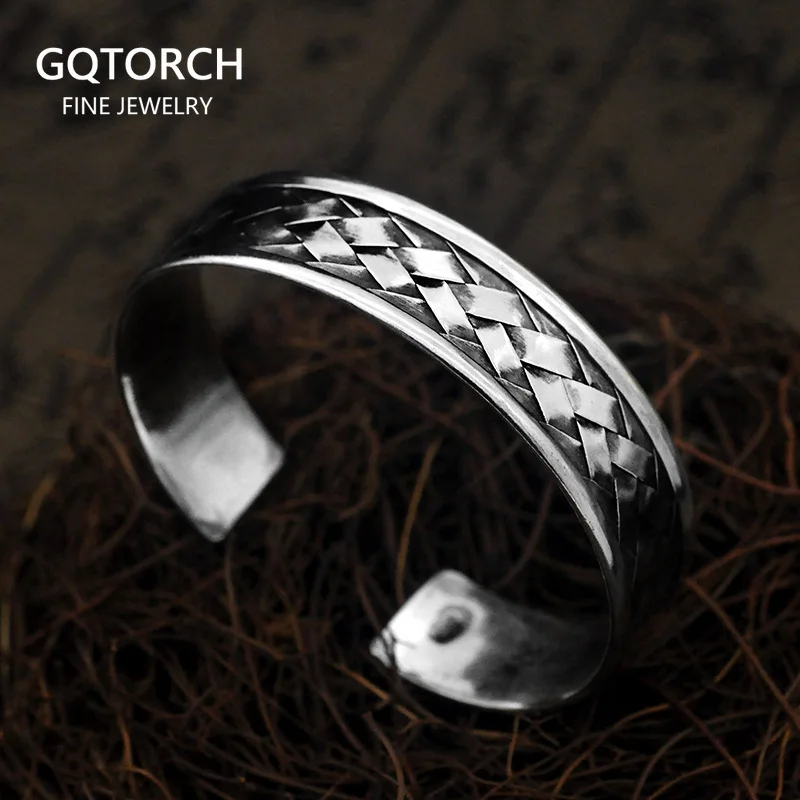 Heavy Solid 925 Pure Silver Viking Cuff Bangles Mens Sterling Silver Bracelet Armband Man Jewelry