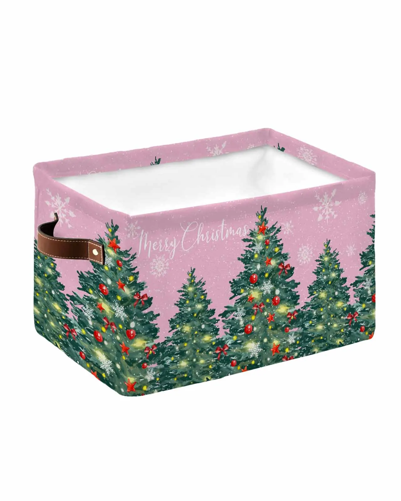 Christmas Tree Lights With Pink Background Foldable Storage Basket Waterproof Home Clothing Organizer Children Toy Storage Bag